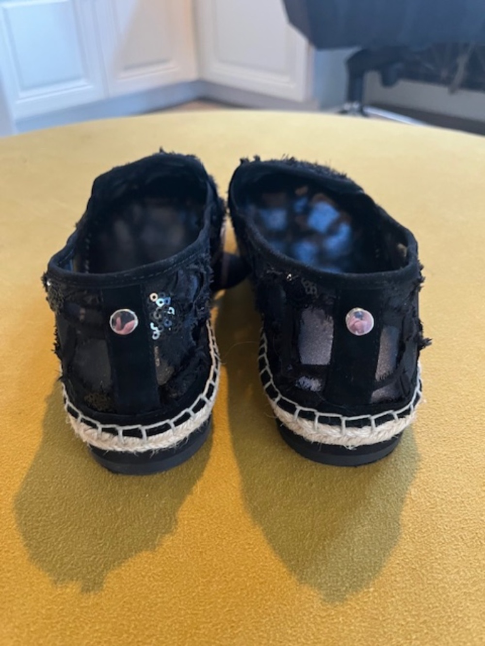 Botkier Black Mesh Floral Lace Sequined Slip-on Esparilles Sz 9 Boho Summer - Picture 5 of 8